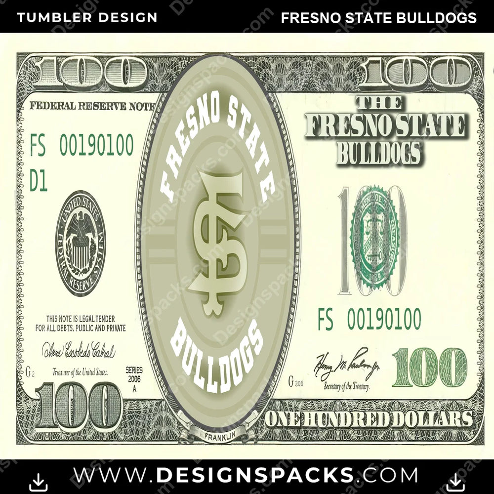 College Sport 100 Dollar Bill Fresno State Bulldogs NCAA College Sport Tumbler Digital Wrap Design Download