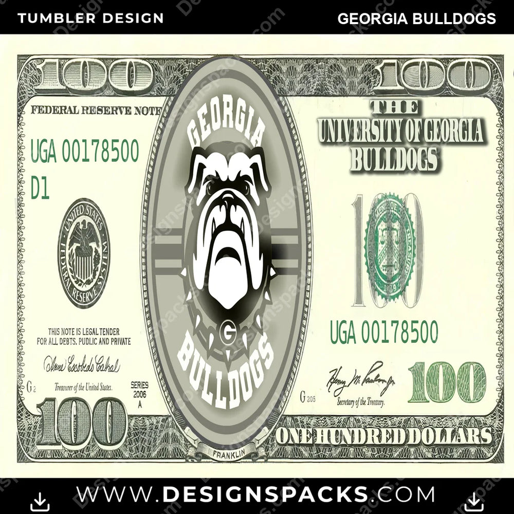 College Sport 100 Dollar Bill Georgia Bulldogs NCAA College Sport Tumbler Digital Wrap Design Download