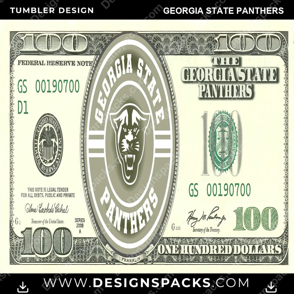 College Sport 100 Dollar Bill Georgia State Panthers NCAA College Sport Tumbler Digital Wrap Design Download