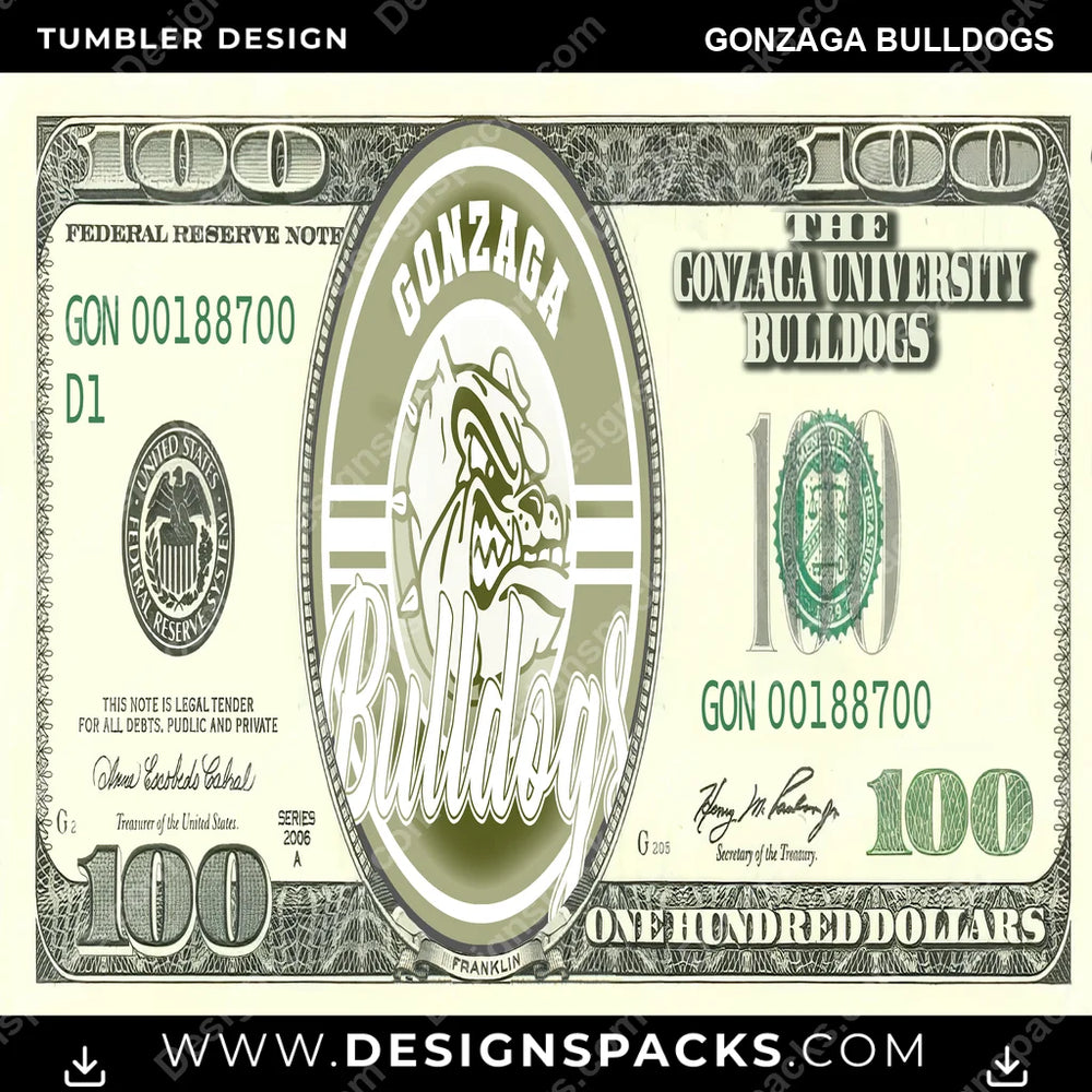 College Sport 100 Dollar Bill Gonzaga Bulldogs NCAA College Sport Tumbler Digital Wrap Design Download