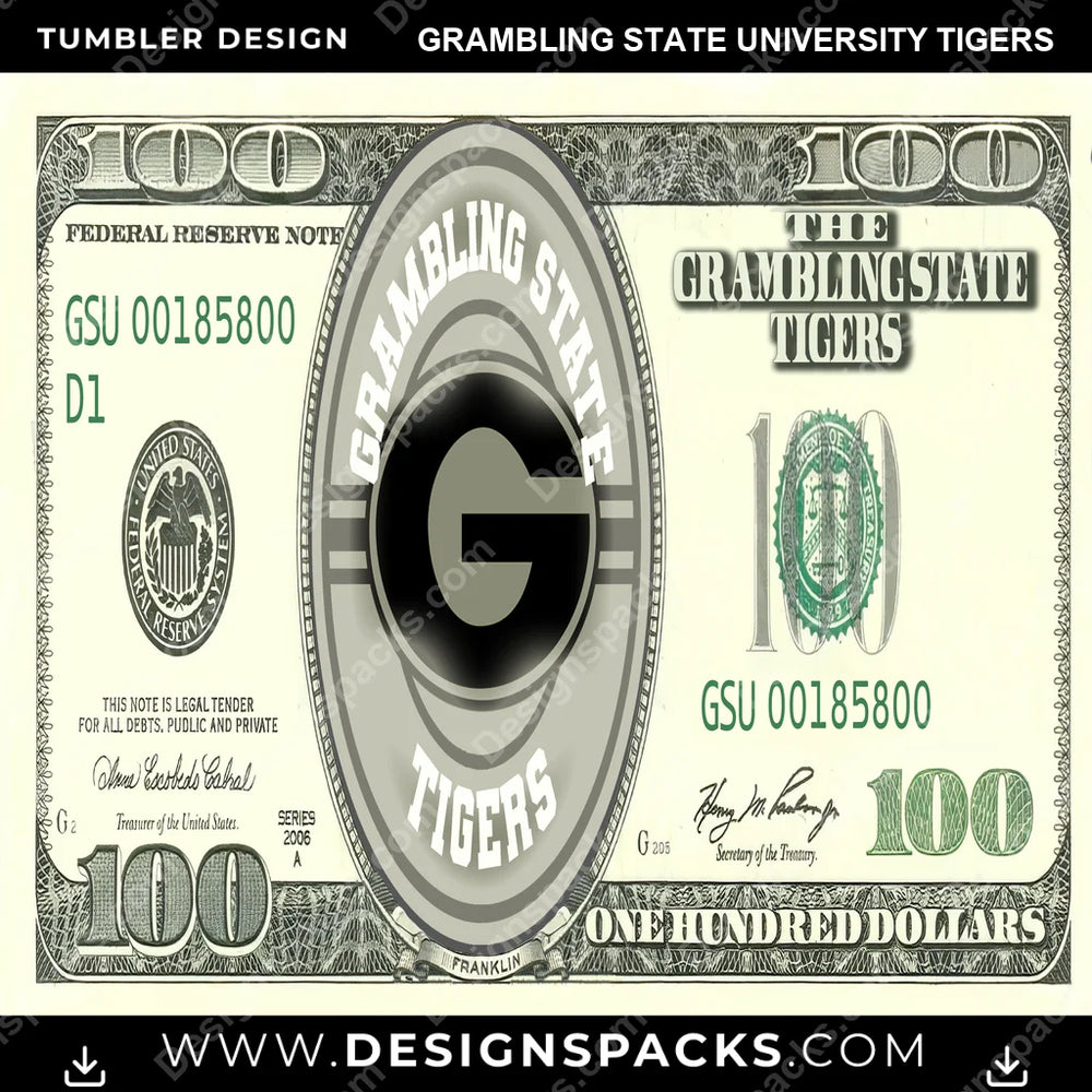 College Sport 100 Dollar Bill Grambling State University Tigers NCAA College Sport Tumbler Digital Wrap Design Download
