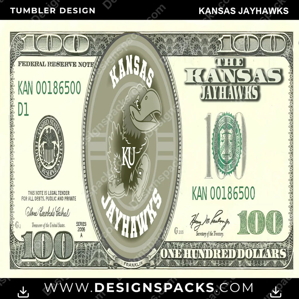 College Sport 100 Dollar Bill Kansas Jayhawks NCAA College Sport Tumbler Digital Wrap Design Download
