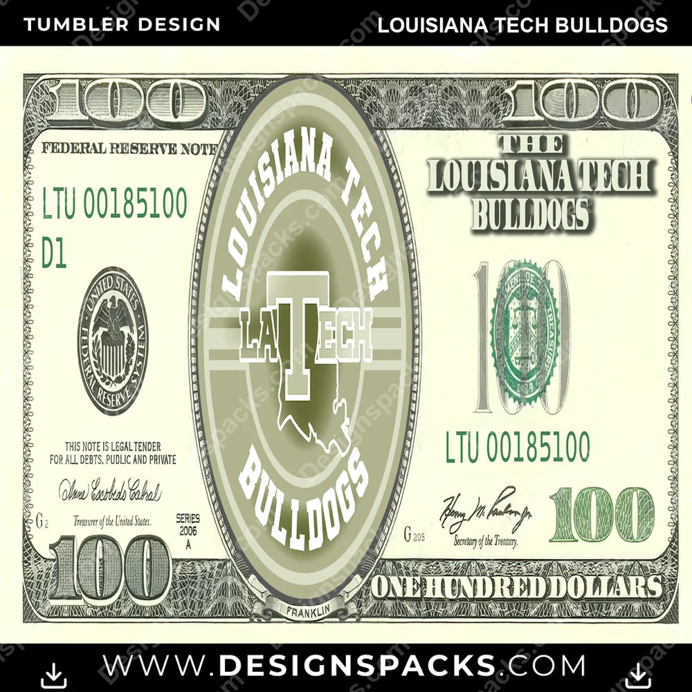 College Sport 100 Dollar Bill Louisiana Tech Bulldogs NCAA College Sport Tumbler Digital Wrap Design Download
