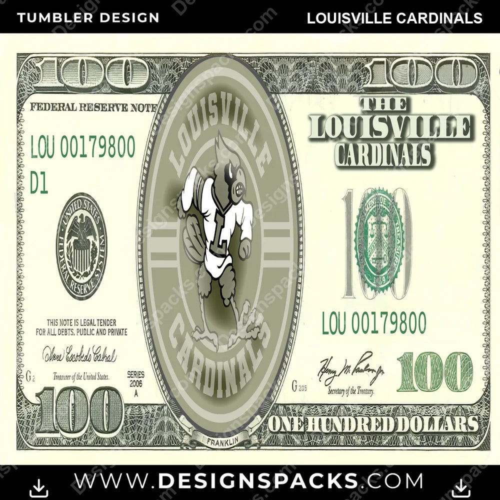 College Sport 100 Dollar Bill Louisville Cardinals NCAA College Sport Tumbler Digital Wrap Design Download
