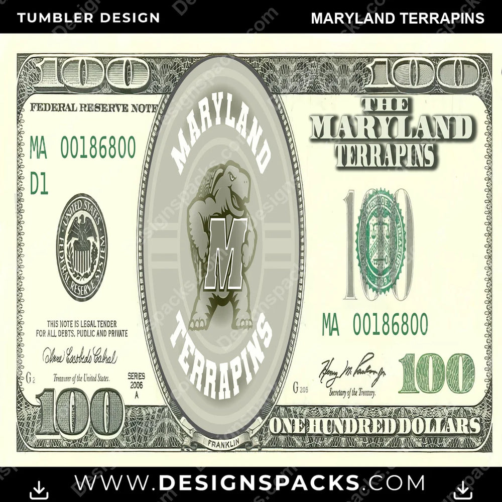 College Sport 100 Dollar Bill Maryland Terrapins NCAA College Sport Tumbler Digital Wrap Design Download