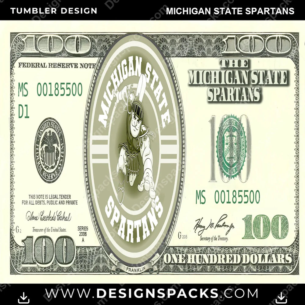 College Sport 100 Dollar Bill Michigan State Spartans NCAA College Sport Tumbler Digital Wrap Design Download