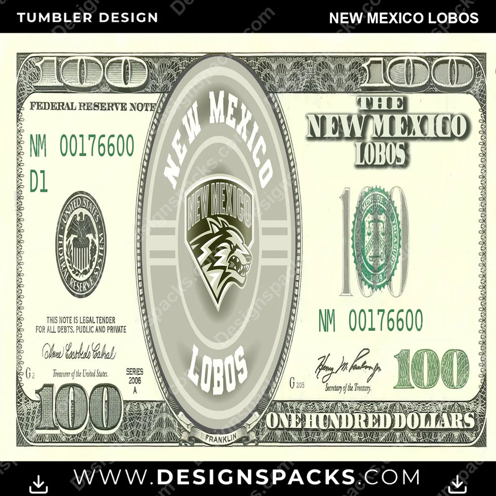 College Sport 100 Dollar Bill New Mexico Lobos NCAA College Sport Tumbler Digital Wrap Design Download