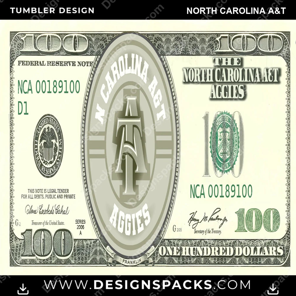 College Sport 100 Dollar Bill North Carolina A&T NCAA College Sport Tumbler Digital Wrap Design Download