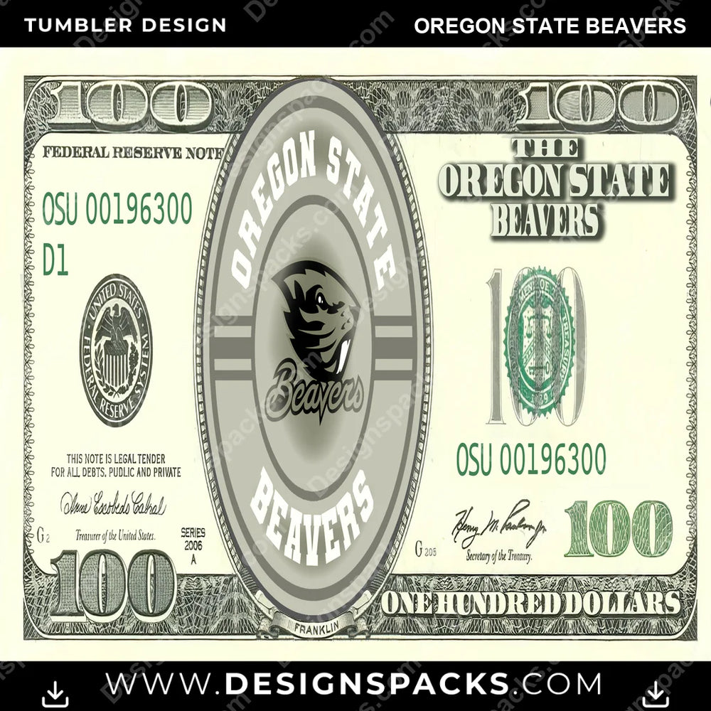 College Sport 100 Dollar Bill Oregon State Beavers NCAA College Sport Tumbler Digital Wrap Design Download