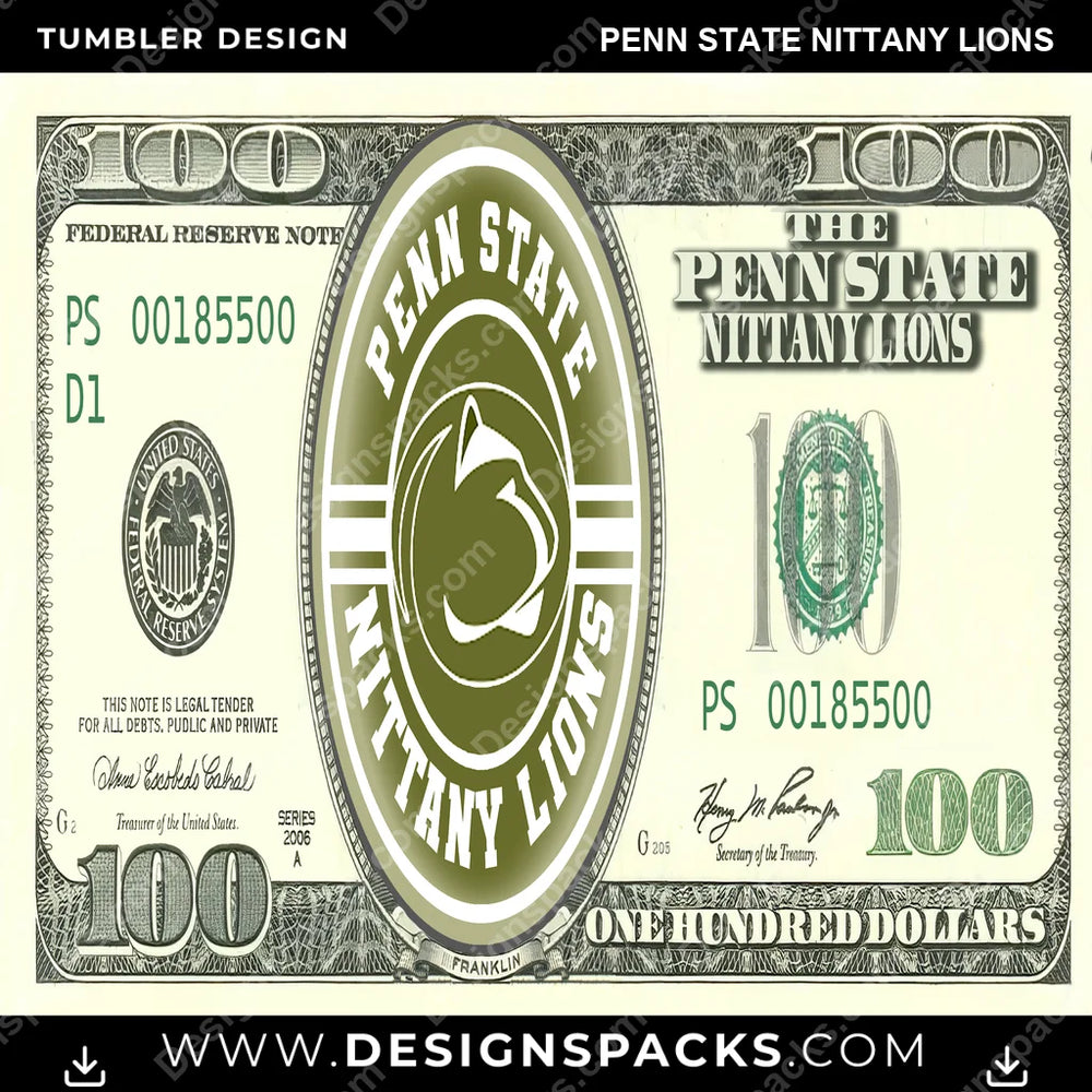 College Sport 100 Dollar Bill Penn State Nittany Lions NCAA College Sport Tumbler Digital Wrap Design Download