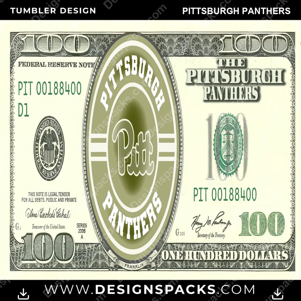 College Sport 100 Dollar Bill Pittsburgh Panthers NCAA College Sport Tumbler Digital Wrap Design Download