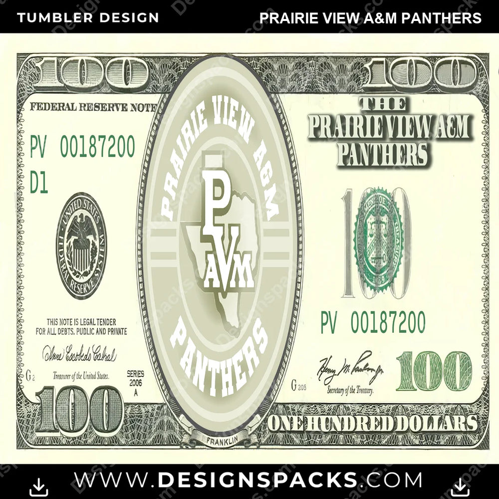 College Sport 100 Dollar Bill Prairie View A&M Panthers NCAA College Sport Tumbler Digital Wrap Design Download