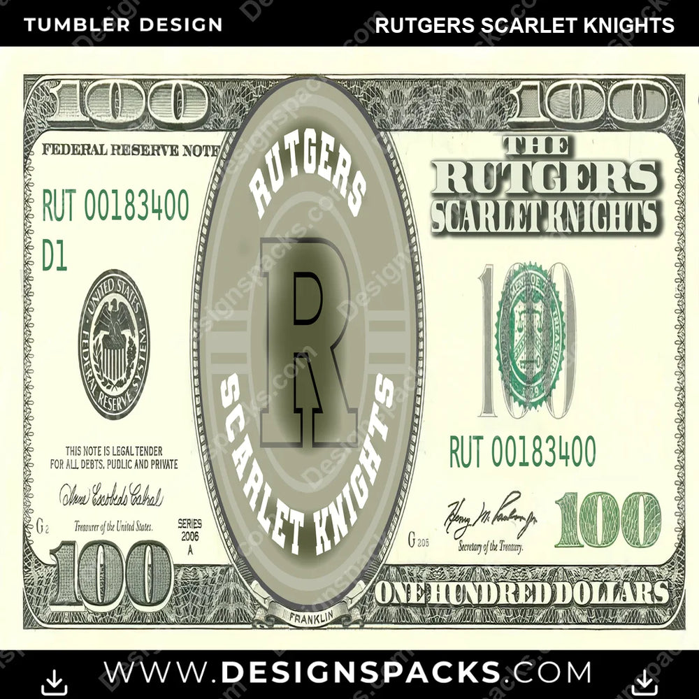 College Sport 100 Dollar Bill Rutgers Scarlet Knights NCAA College Sport Tumbler Digital Wrap Design Download
