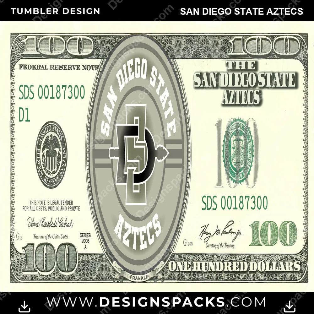 College Sport 100 Dollar Bill San Diego State Aztecs NCAA College Sport Tumbler Digital Wrap Design Download