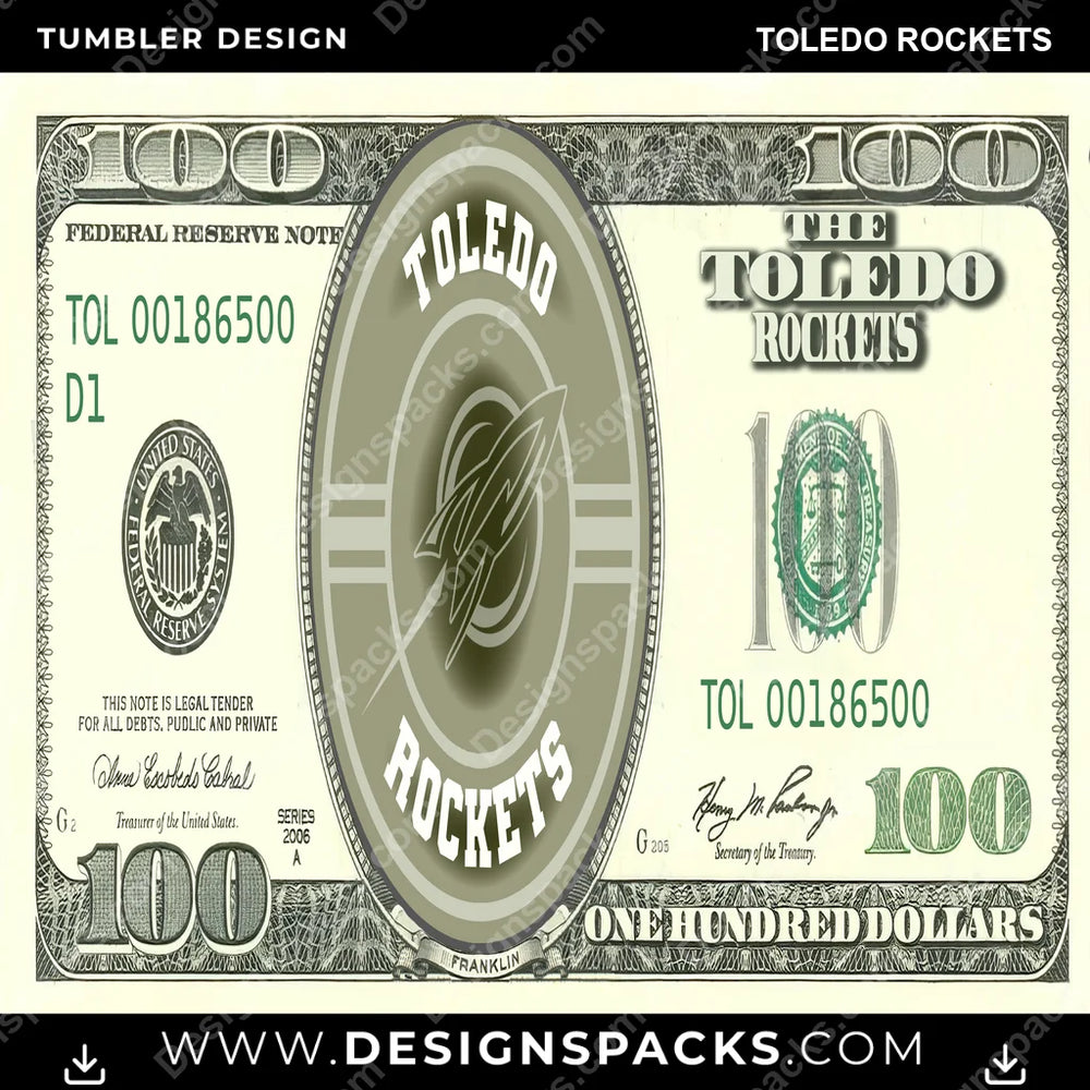 College Sport 100 Dollar Bill Toledo Rockets NCAA College Sport Tumbler Digital Wrap Design Download