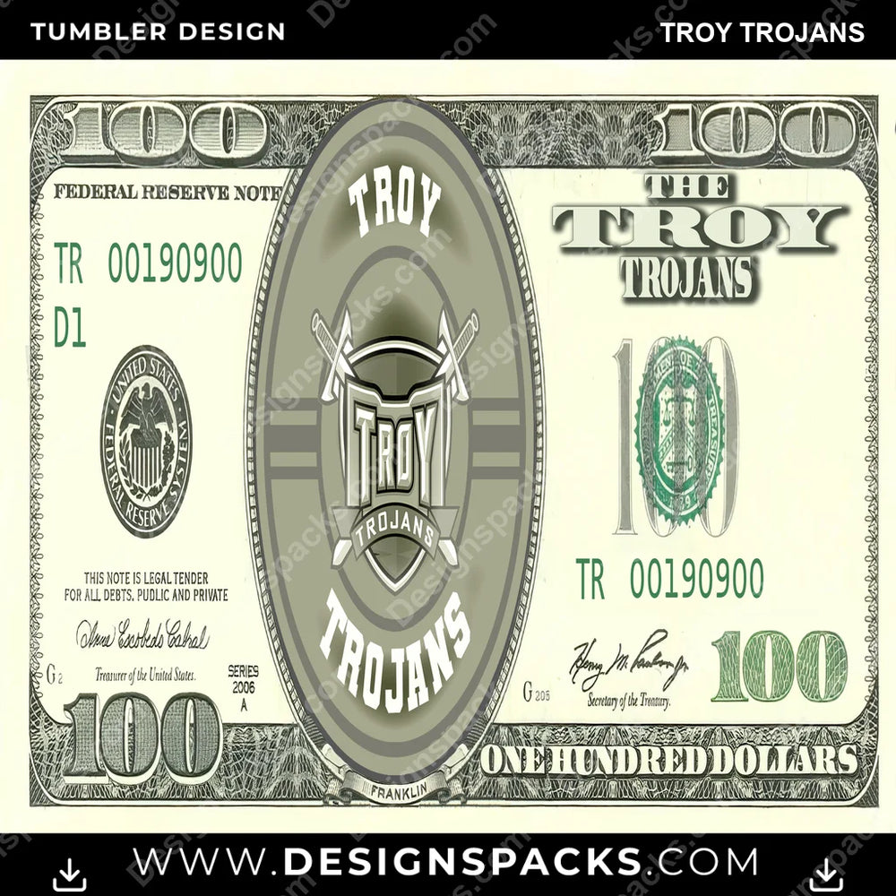College Sport 100 Dollar Bill Troy Trojans NCAA College Sport Tumbler Digital Wrap Design Download