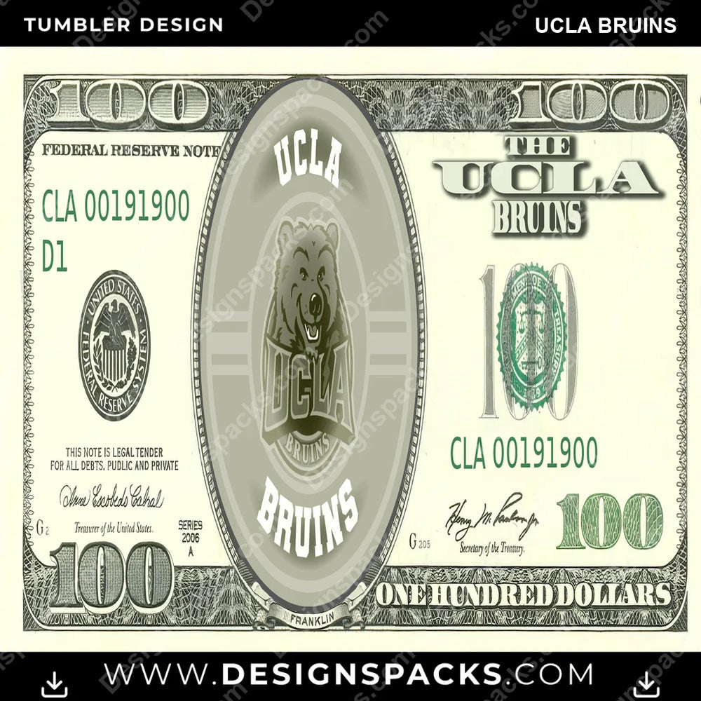 College Sport 100 Dollar Bill UCLA Bruins NCAA College Sport Tumbler Digital Wrap Design Download