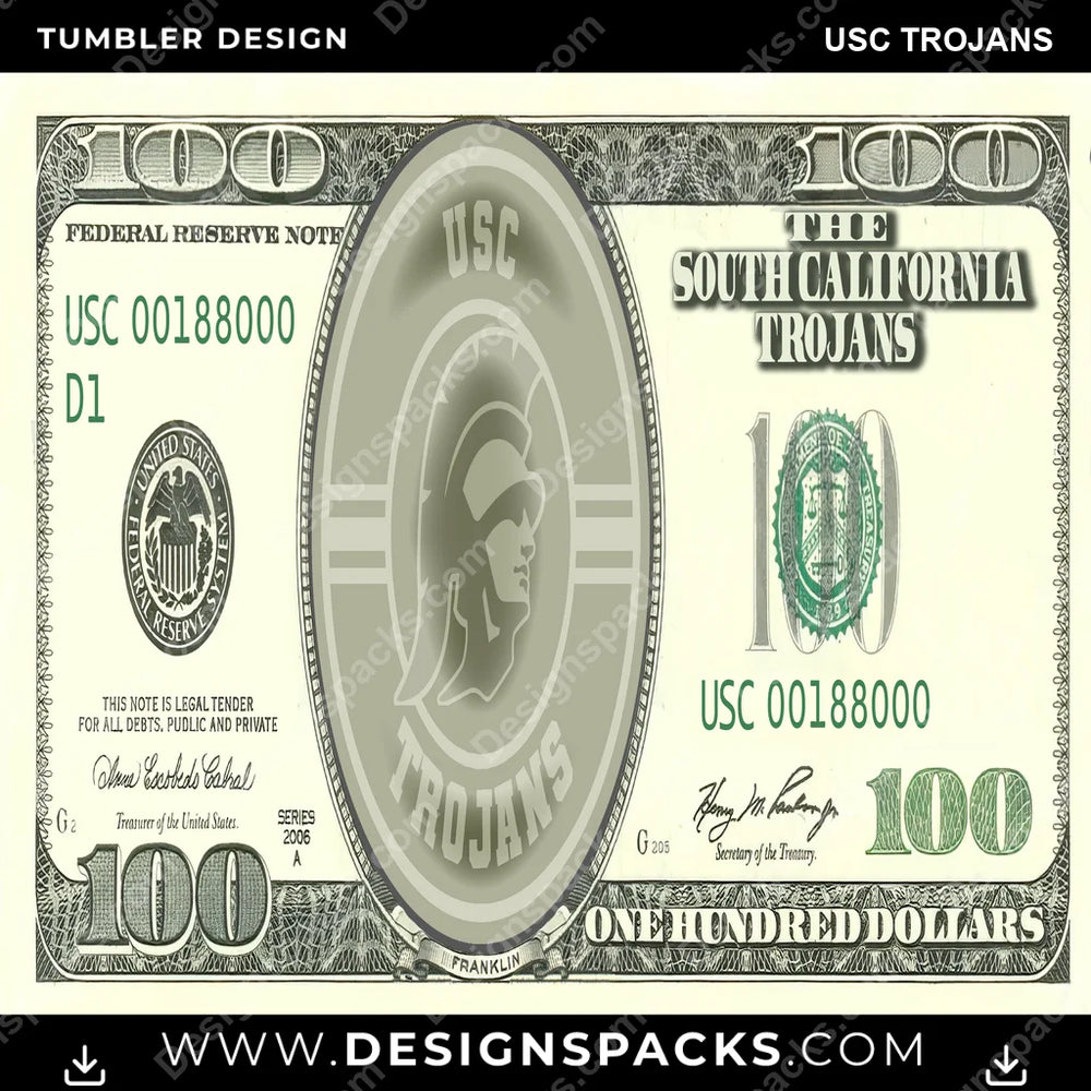 College Sport 100 Dollar Bill USC Trojans NCAA College Sport Tumbler Digital Wrap Design Download