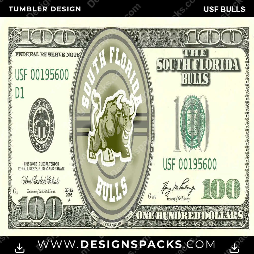 College Sport 100 Dollar Bill USF Bulls NCAA College Sport Tumbler Digital Wrap Design Download