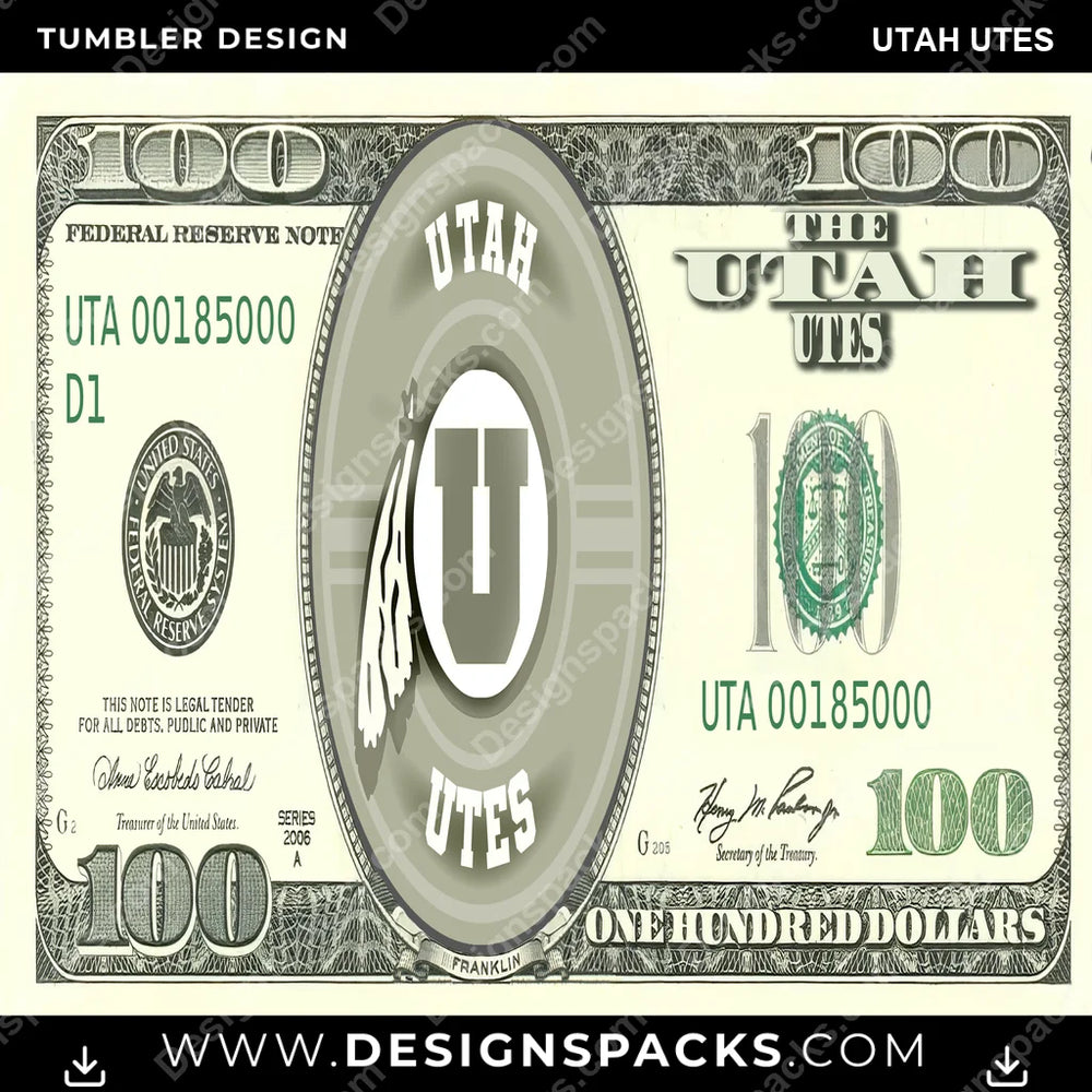 College Sport 100 Dollar Bill Utah Utes NCAA College Sport Tumbler Digital Wrap Design Download