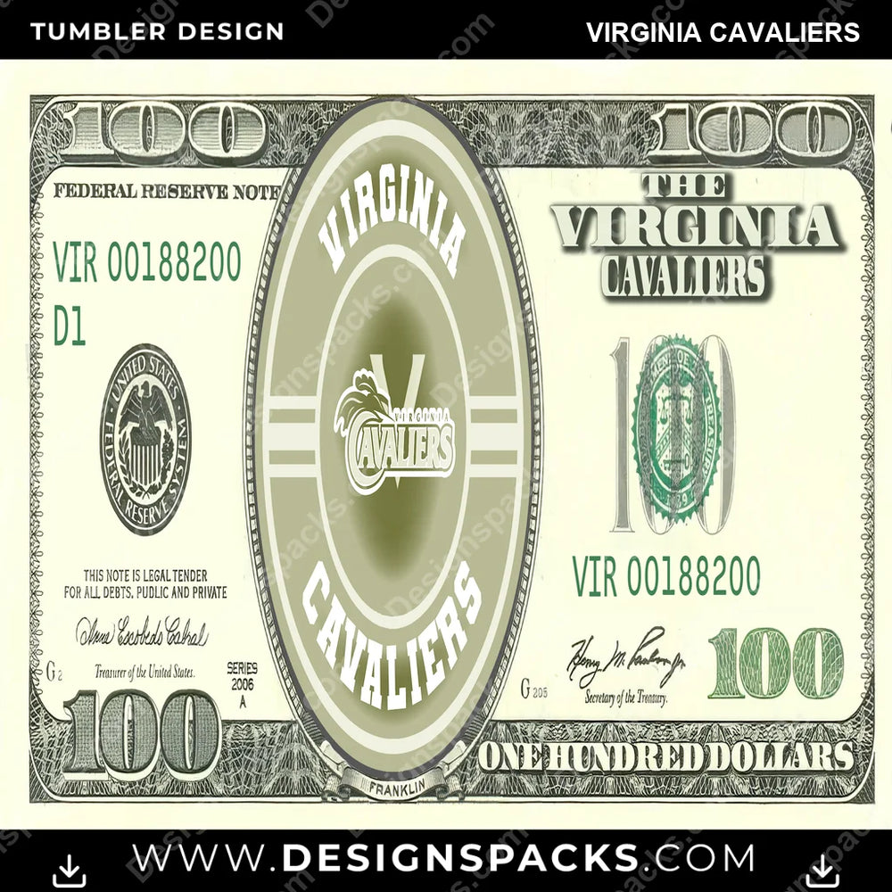 College Sport 100 Dollar Bill Virginia Cavaliers NCAA College Sport Tumbler Digital Wrap Design Download