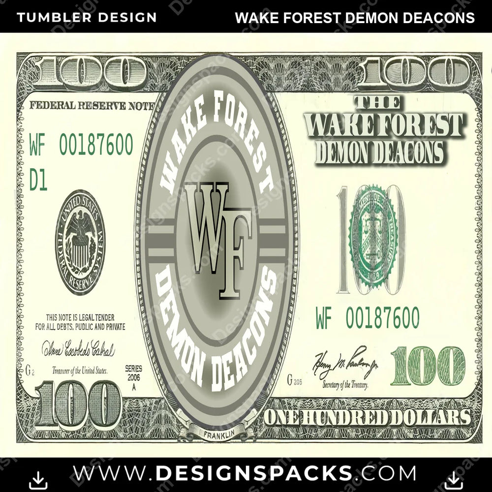 College Sport 100 Dollar Bill Wake Forest Demon Deacons NCAA College Sport Tumbler Digital Wrap Design Download