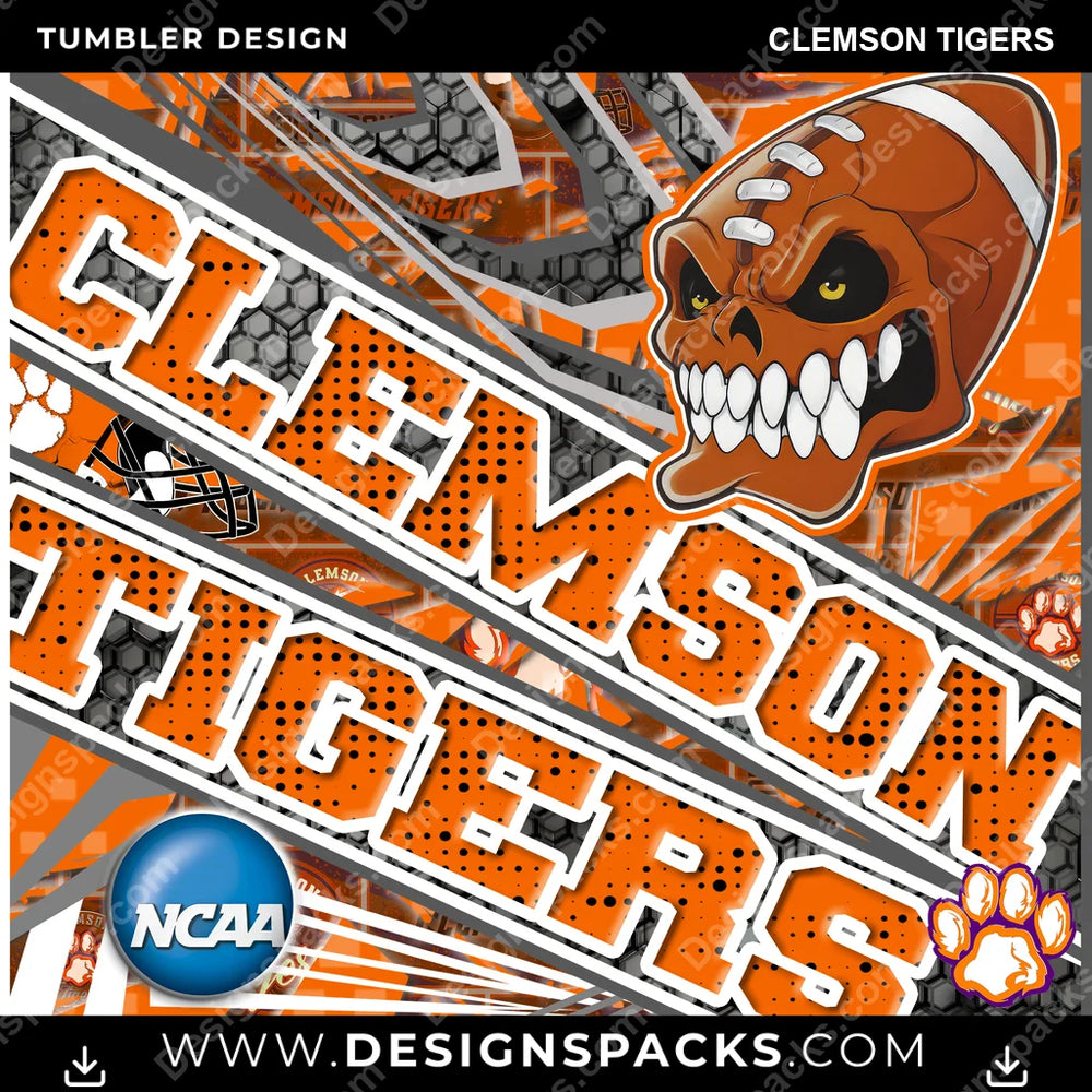 College Sport Angry Sports Clemson Tigers NCAA College Sport Tumbler Digital Wrap Design Download