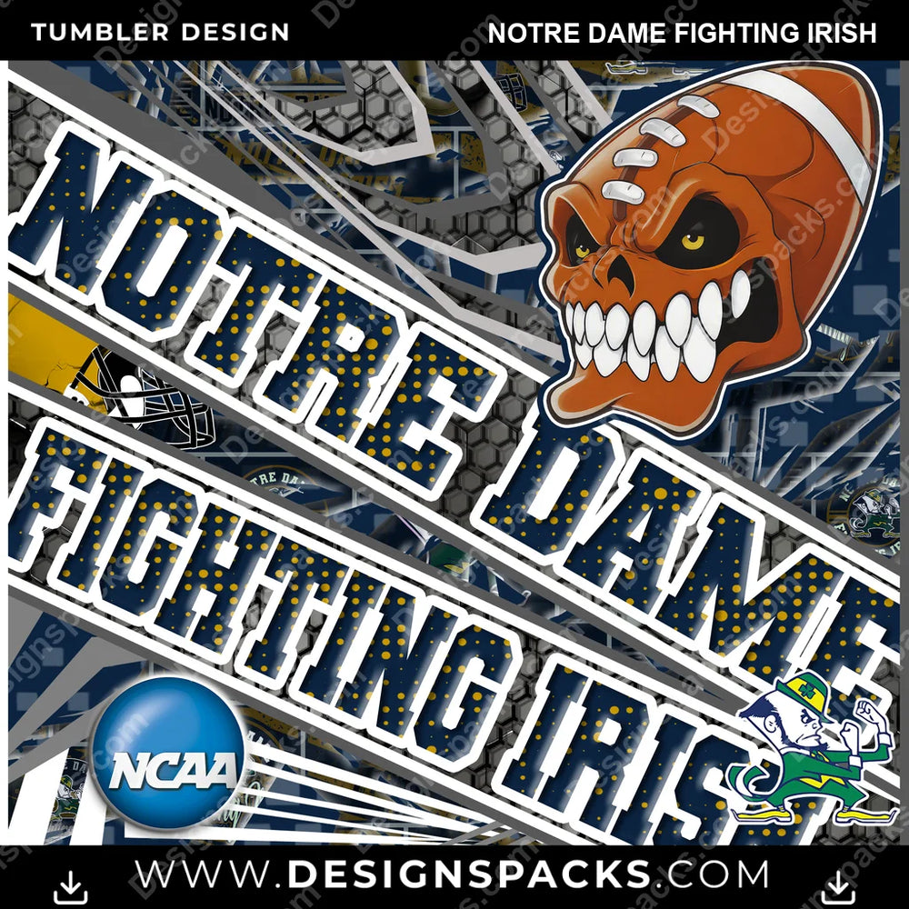 College Sport Angry Sports Notre Dame Fighting Irish NCAA College Sport Tumbler Digital Wrap Design Download