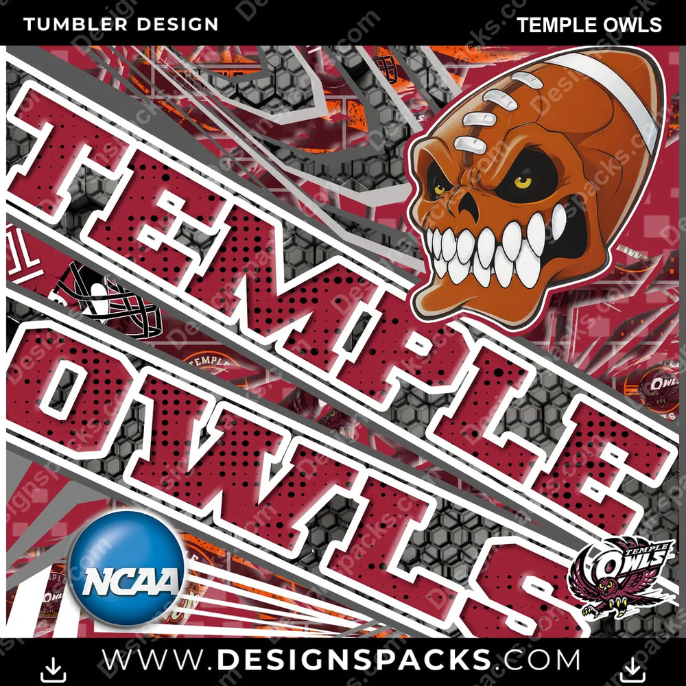 College Sport Angry Sports Temple Owls NCAA College Sport Tumbler Digital Wrap Design Download