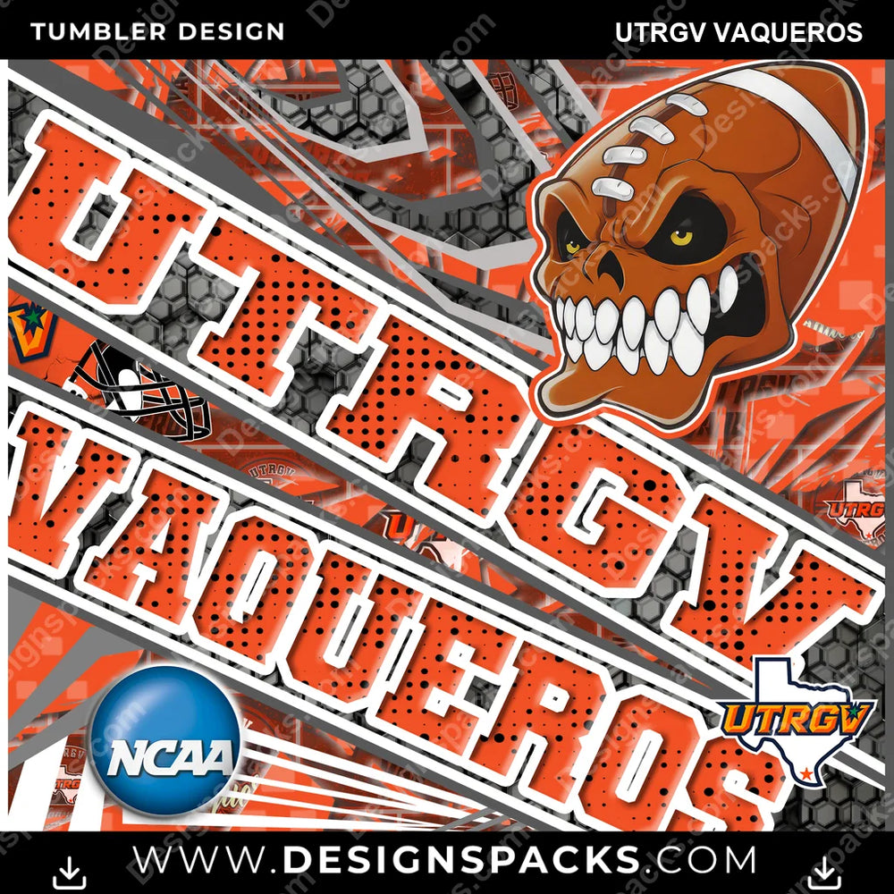 College Sport Angry Sports UTRGV Vaqueros NCAA College Sport Tumbler Digital Wrap Design Download