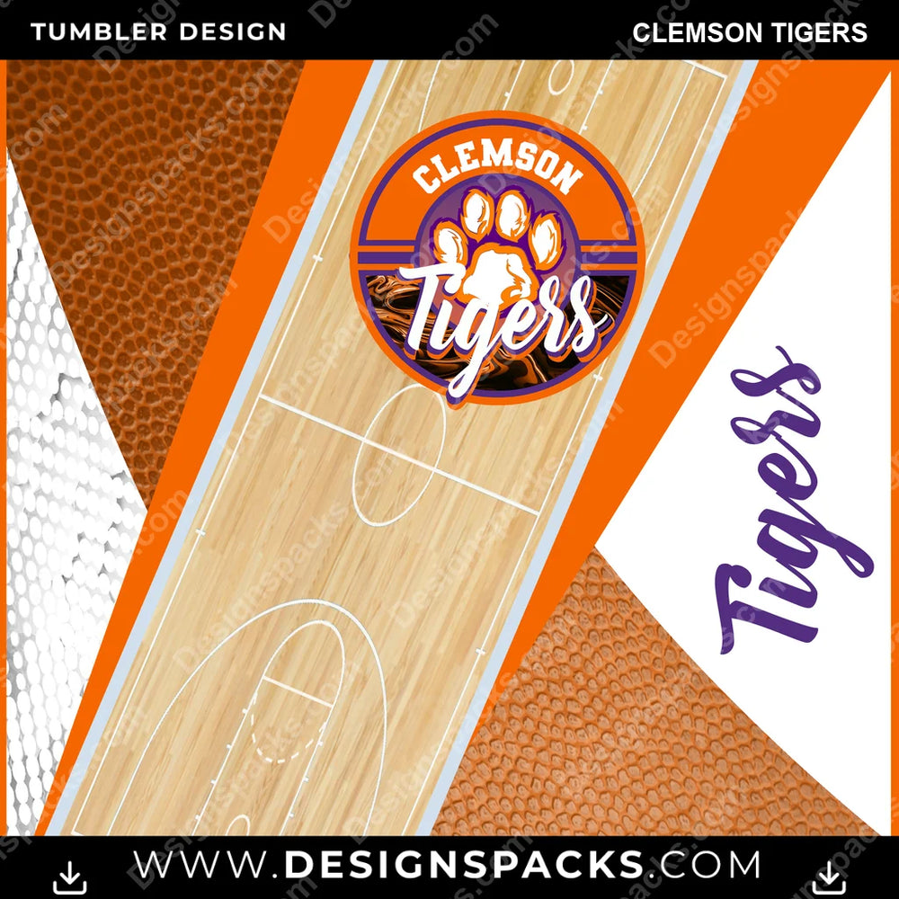 College Sport BB Court Clemson Tigers NCAA College Sport Tumbler Digital Wrap Design Download