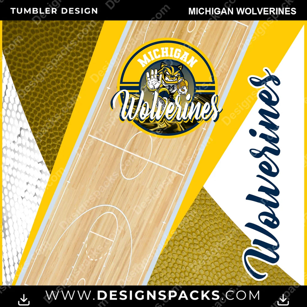 College Sport BB Court Michigan Wolverines NCAA College Sport Tumbler Digital Wrap Design Download