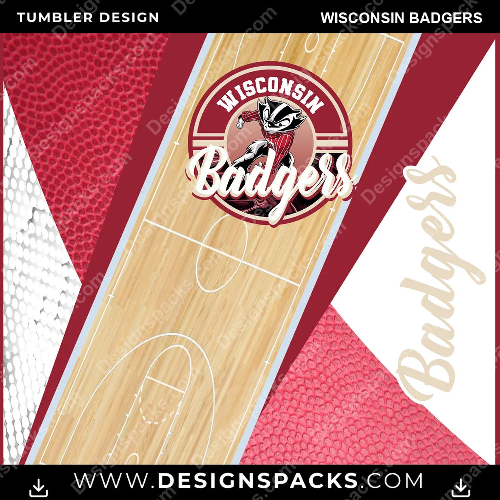 College Sport BB Court Wisconsin Badgers NCAA College Sport Tumbler Digital Wrap Design Download