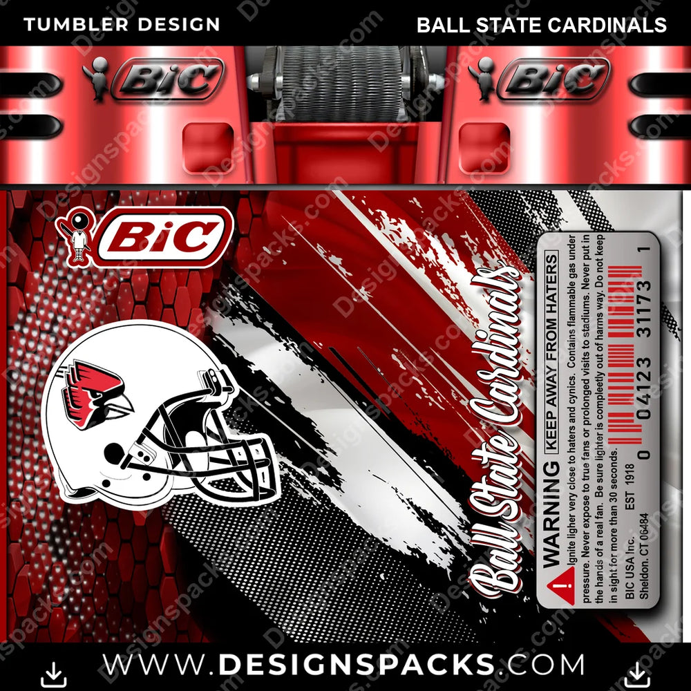 College Sport BIC Lighter Ball State Cardinals NCAA College Sport Tumbler Digital Wrap Design Download