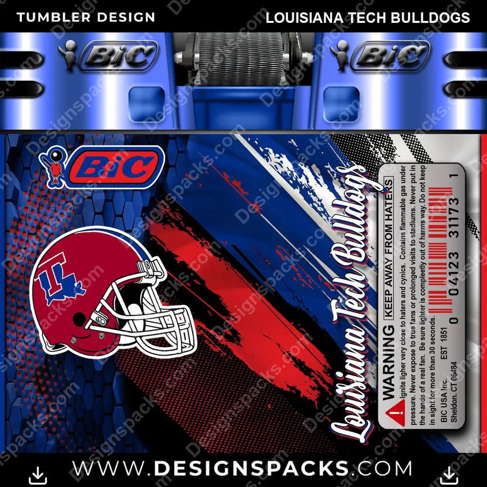 College Sport BIC Lighter Louisiana Tech Bulldogs NCAA College Sport Tumbler Digital Wrap Design Download
