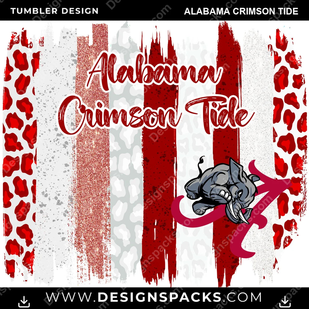 College Sport Brush Strokes Alabama Crimson Tide NCAA College Sport Tumbler Digital Wrap Design Download