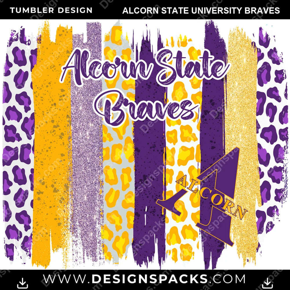 College Sport Brush Strokes Alcorn State University Braves NCAA College Sport Tumbler Digital Wrap Design Download