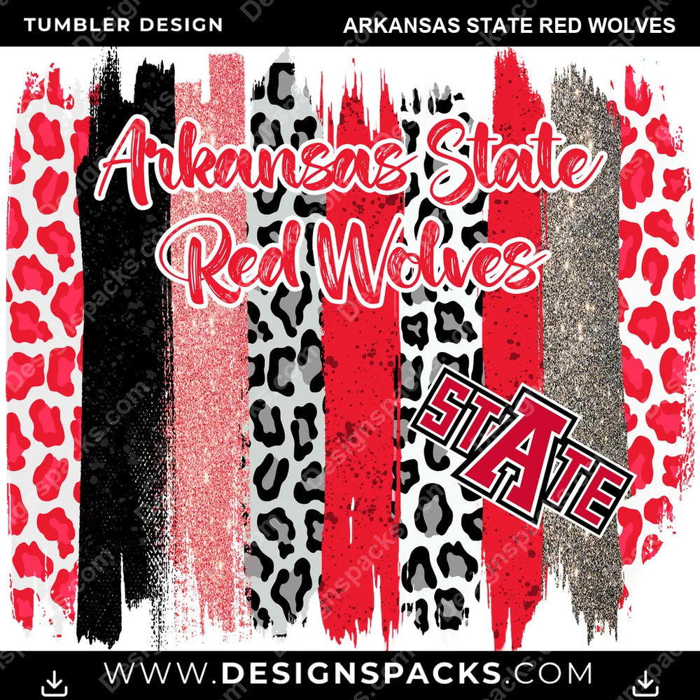 College Sport Brush Strokes Arkansas State Red Wolves NCAA College Sport Tumbler Digital Wrap Design Download