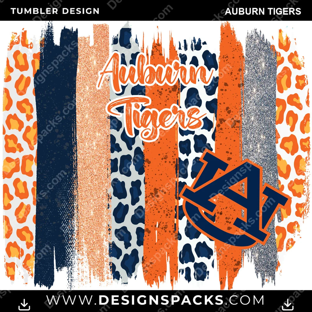 College Sport Brush Strokes Auburn Tigers NCAA College Sport Tumbler Digital Wrap Design Download
