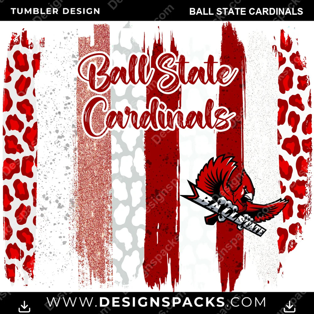 College Sport Brush Strokes Ball State Cardinals NCAA College Sport Tumbler Digital Wrap Design Download