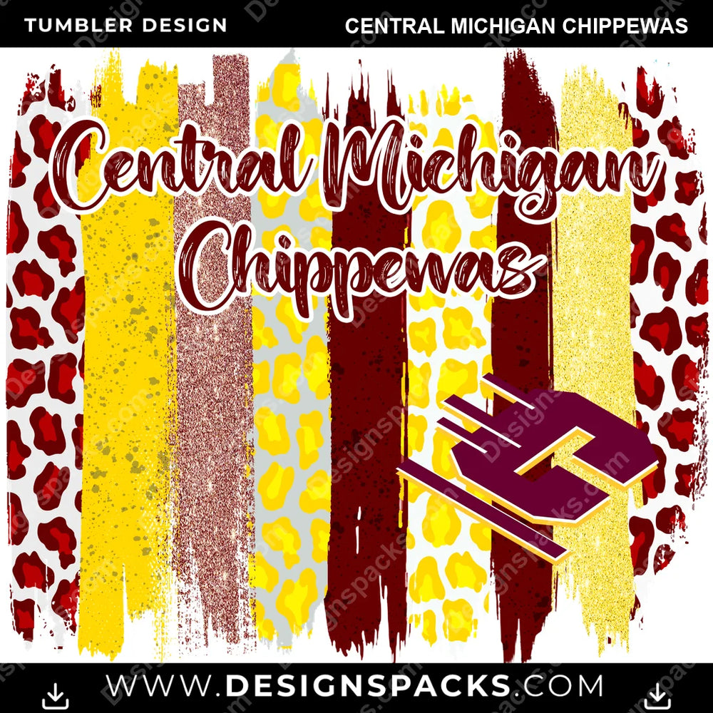 College Sport Brush Strokes Central Michigan Chippewas NCAA College Sport Tumbler Digital Wrap Design Download