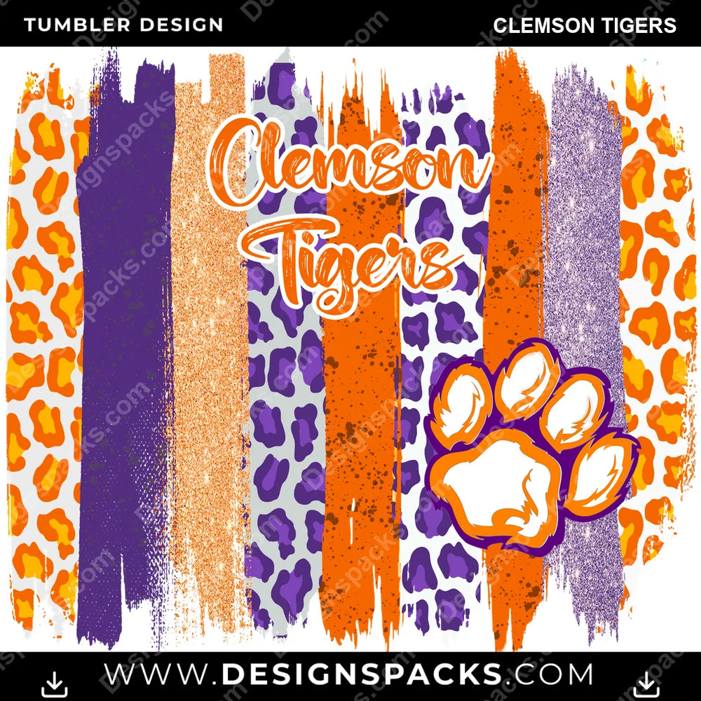 College Sport Brush Strokes Clemson Tigers NCAA College Sport Tumbler Digital Wrap Design Download