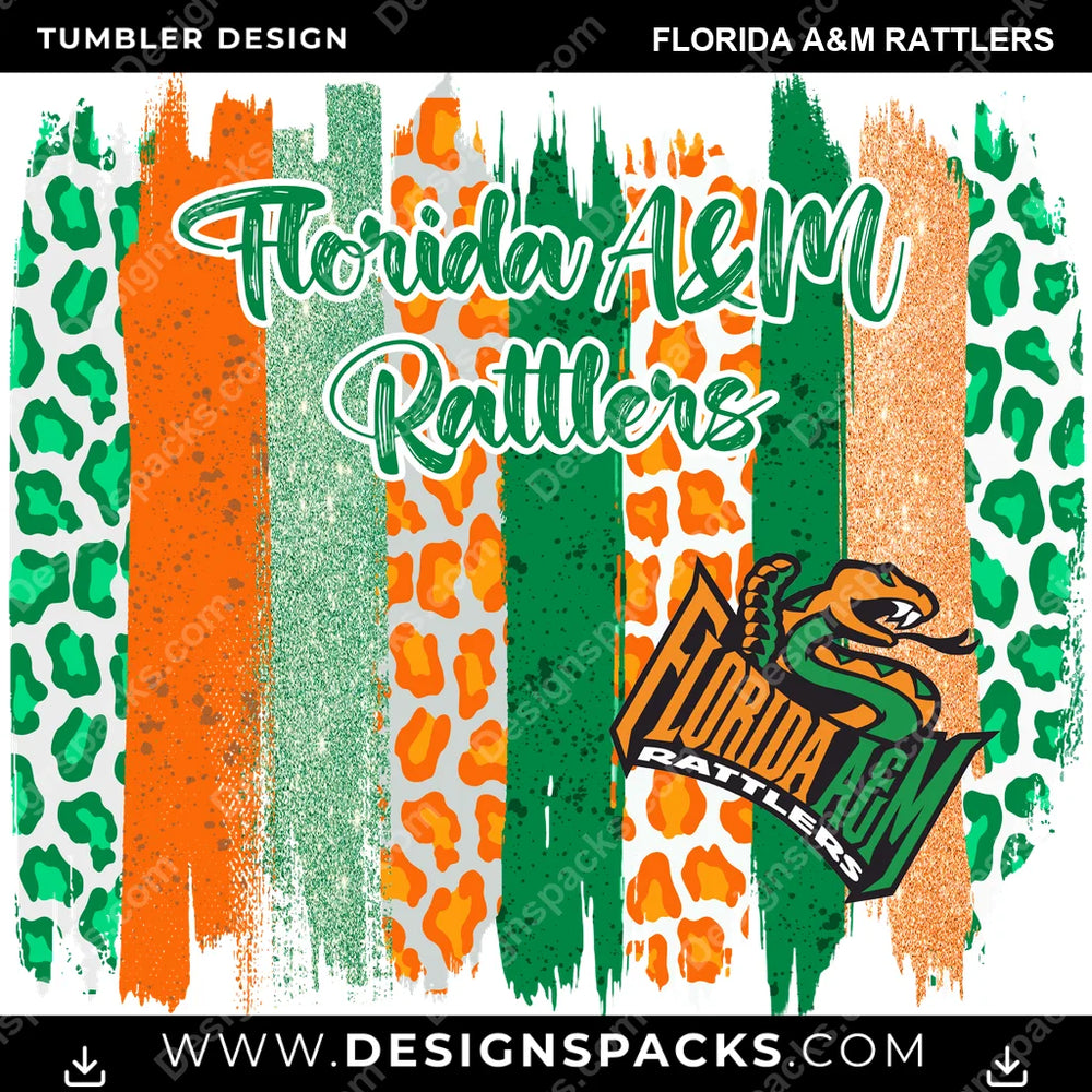 College Sport Brush Strokes Florida A&M Rattlers NCAA College Sport Tumbler Digital Wrap Design Download