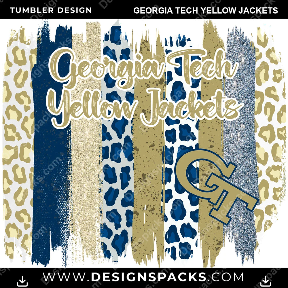 College Sport Brush Strokes Georgia Tech Yellow Jackets NCAA College Sport Tumbler Digital Wrap Design Download