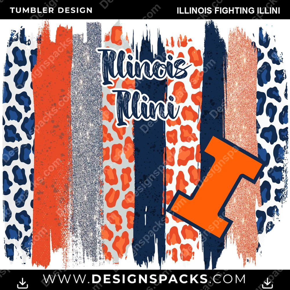 College Sport Brush Strokes Illinois Fighting Illini NCAA College Sport Tumbler Digital Wrap Design Download