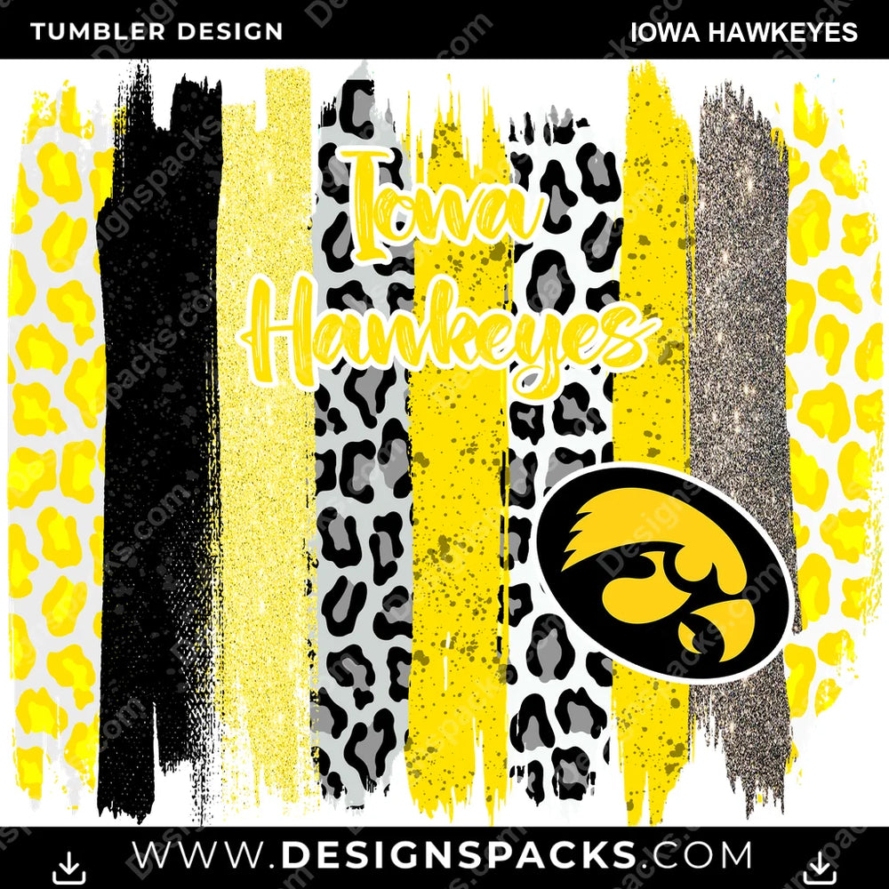 College Sport Brush Strokes Iowa Hawkeyes NCAA College Sport Tumbler Digital Wrap Design Download