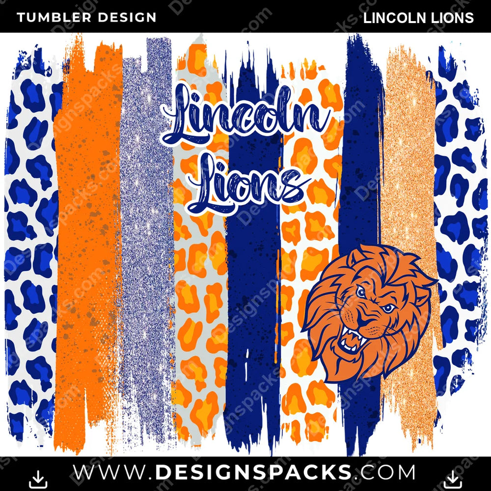 College Sport Brush Strokes Lincoln Lions NCAA College Sport Tumbler Digital Wrap Design Download