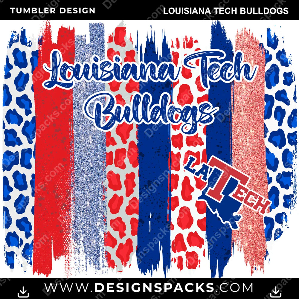 College Sport Brush Strokes Louisiana Tech Bulldogs NCAA College Sport Tumbler Digital Wrap Design Download