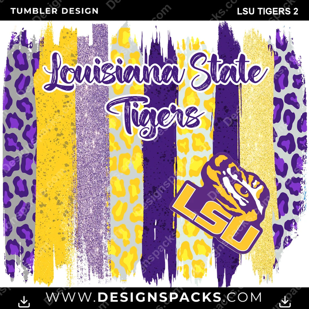 College Sport Brush Strokes LSU Tigers 2 NCAA College Sport Tumbler Digital Wrap Design Download