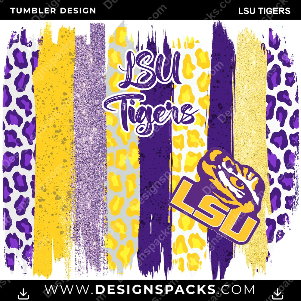 College Sport Brush Strokes LSU Tigers NCAA College Sport Tumbler Digital Wrap Design Download